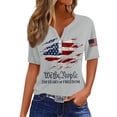 thumbnail image 3 of 250th Anniversary Shirts for Women 2026 - Patriotic "We the People" V-Neck Button Short Sleeve Tee - Vintage Distressed USA Flag Graphic Top Light Gray L, 3 of 5
