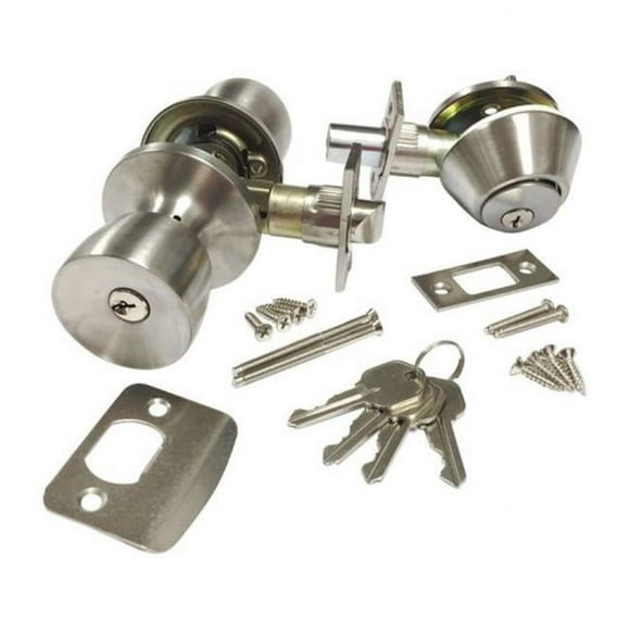 RV Knob & Deadbolt Door Lock Set, Brass - D-084SC