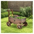 thumbnail image 3 of Exlonjet Wagon Flower Planter Cart, 4-Wheel Wood Garden Wagon Decor with 2 Drainage Holes, Movable Flowerpot Holder Stand, Indoor Outdoor Raised Plant Bed, 3 of 9