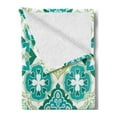 thumbnail image 2 of Moroccan Soft Flannel Fleece Blanket, Colored Tiled Pattern Geometrical Diagonal and Triangle Forms Oldest Craft, Cozy Plush for Indoor and Outdoor Use, 60" x 80", Green Teal White, by Ambesonne, 2 of 5