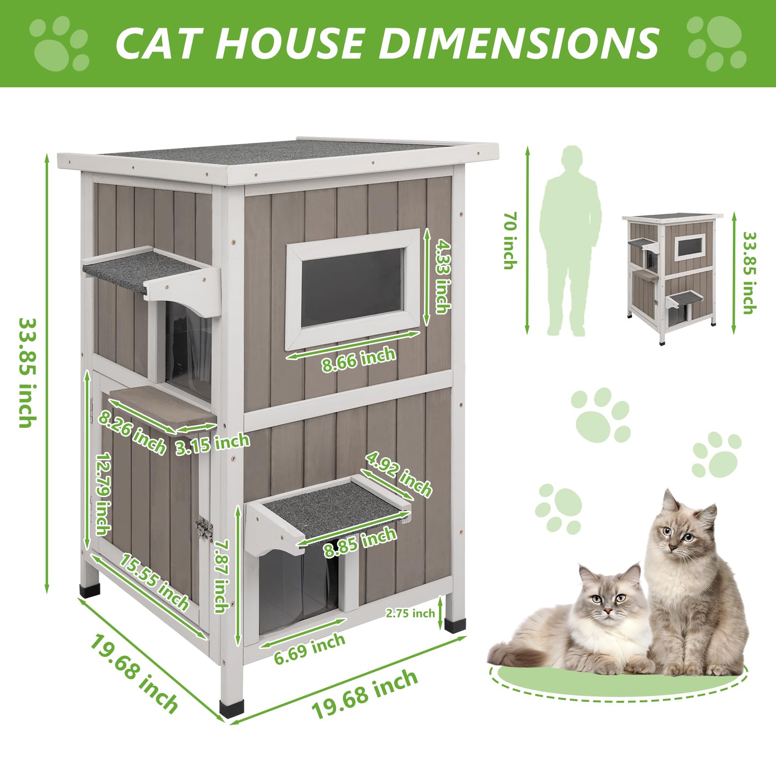 Gowoodhut Outdoor Cat House, 2-Story Feral Cat House with Escape Doors for Outside, Weatherproof