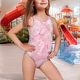 thumbnail image 2 of Uorisanigo Little Girls Swimsuits One Piece Pink Marble Print Sport Halter Swimwear Polyester and Spandex Fabric Pool Party Beach Bathing Suit, Size 13-14, 2 of 7