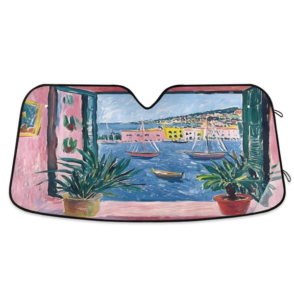 Yayeee Car Windshield Sun Shade Universal Fit Front Visor Protector, Pink Window