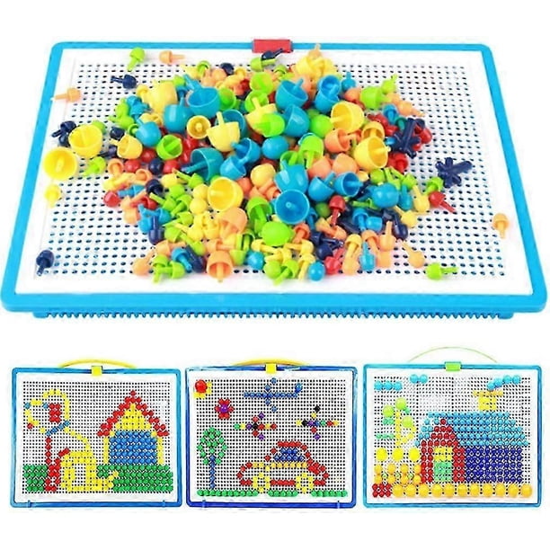 685pcs Jigsaw Puzzle Mix Colour Mushroom Nails With Numers Letters Pegboard Educational Construction Creative Diy Mosaic Toys Birthday For Kids Age Ov