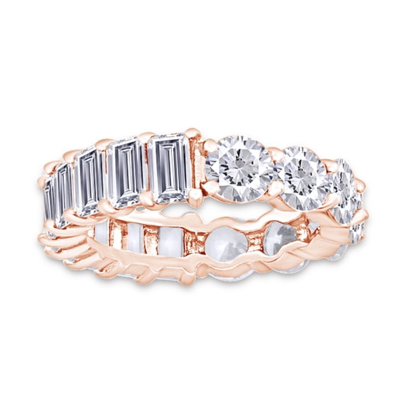 Baguette And Round Cut Sparkling Cubic Zirconia Engagement Wedding Band Ring 14k Rose Gold Over Sterling SilverJewelry for Women Ring Size-7