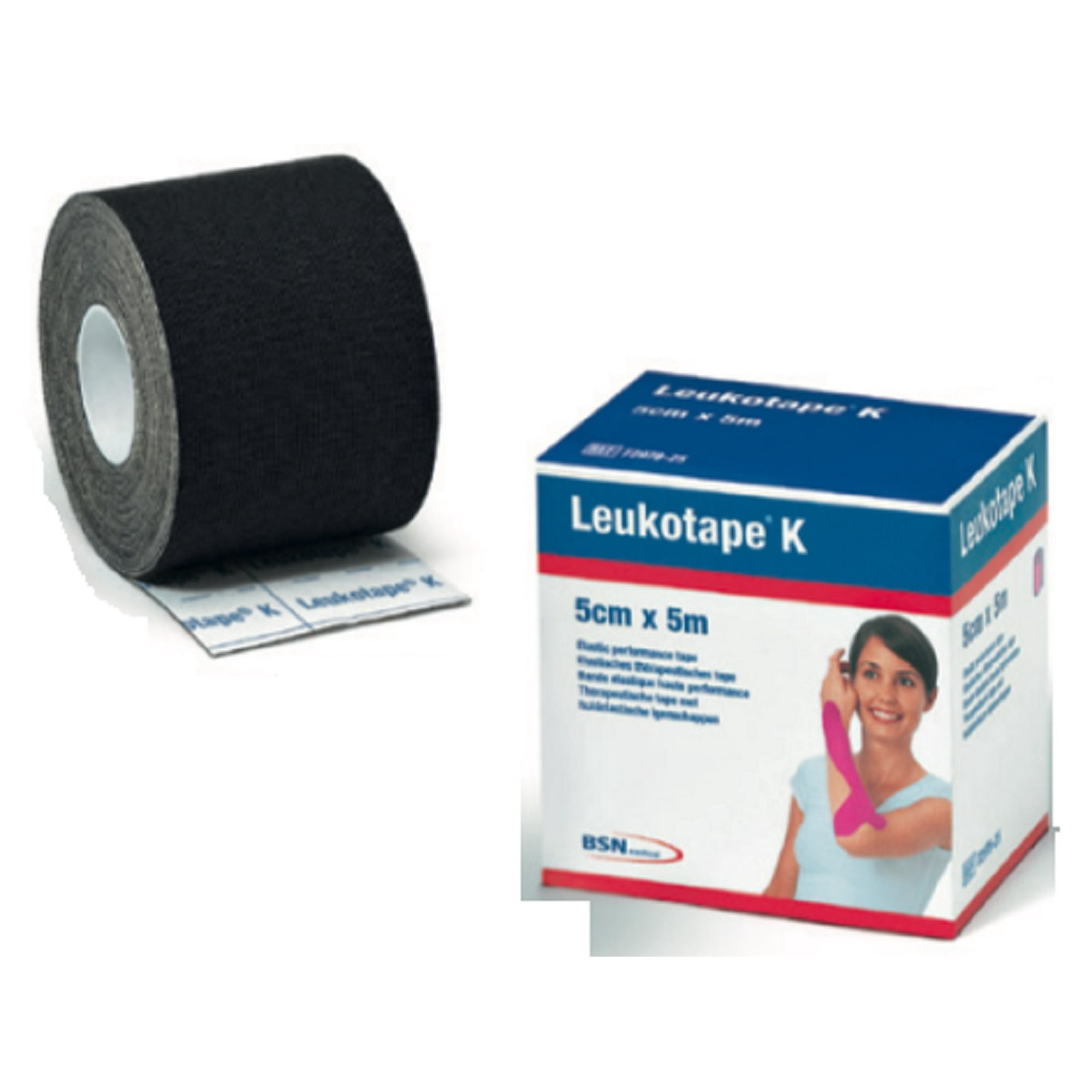 BSN Medical Leukotape K - Kinesiology Therapeutic Adhesive Tape, 2" x 5m Black, 5 Pack