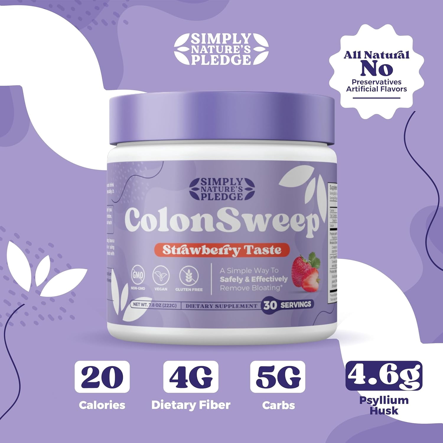 ColonSweep - Strawberry Flavored Probiotic Psyllium Husk Powder Colon Cleanser,7.8 oz. Fiber Supplement Support for Gut Health - Cleanse for Bloating Relief & Detox- 30 Servings (Pack of 2)