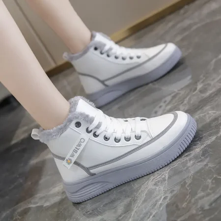 

Yishow-AA Lightweight Plush Inner High Top Cotton Shoes Casual Lace Up Platform Versatile Skate Sneakers Women‘s Footwear