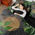 thumbnail image 3 of Castle Fairy Boho Tropical Leaf Twin Bedding Sets 7-Piece for Teens, Geometric Print Bedding Comforter Set for Bedroom, Green Gray,Black Reversible, 3 of 7