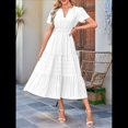 thumbnail image 4 of Vestido Bohemio Informal de Verano para Mujer, Ligero, de Corta, Cuello en V, Cintura Elástica y Bolsillos. S, 4 of 8