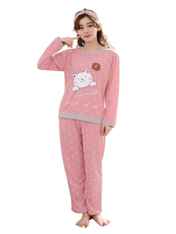 Details about   Ladies Womens Cat Print Pyjamas Set Long Sleeve Top Nightwear Loungewear M