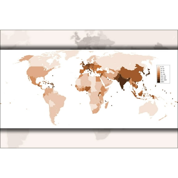 24"x36" Gallery Poster, world map of Countries by population density 2007