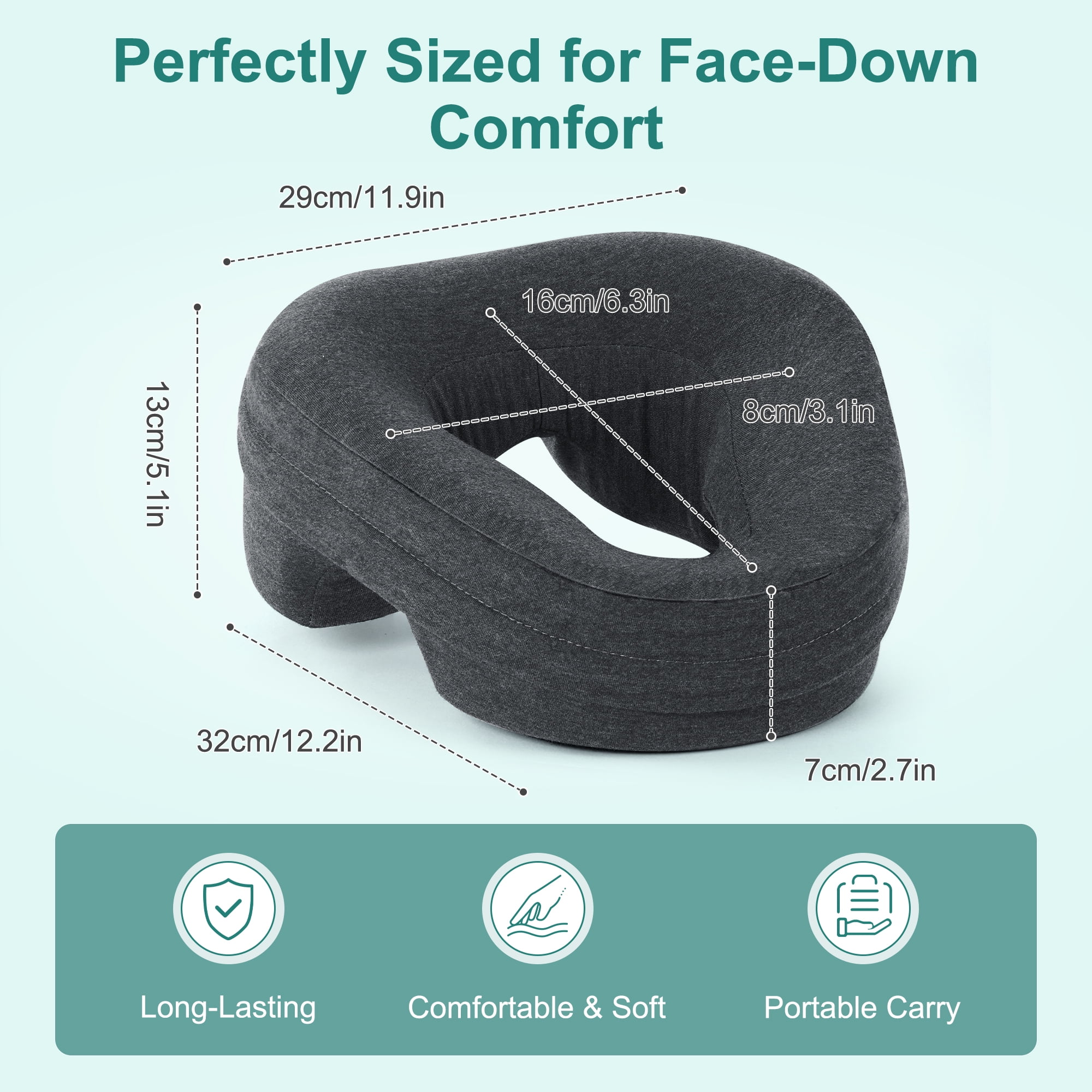 KAIPARA Face Down Pillows for Massage Table, Memory Foam Pillow Support for Stomach Sleepers, Eye Post-Surgery Recovery and Spa Treatments (Dark Gray)
