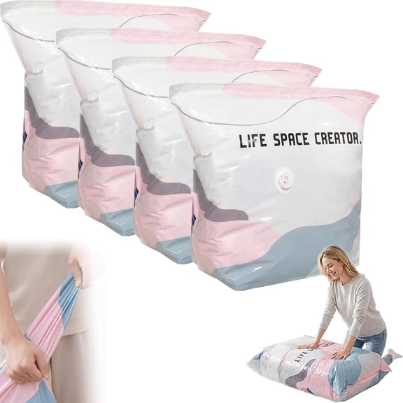 Thickened Stereoscopic No-Pump Vacuum Compression Bag, Life Space Creator Storage Bags, Press & Seal Space-Saving Compression Bags for Clothes, Blankets, Comforters (4pcs*20 * 28 * 12inches)