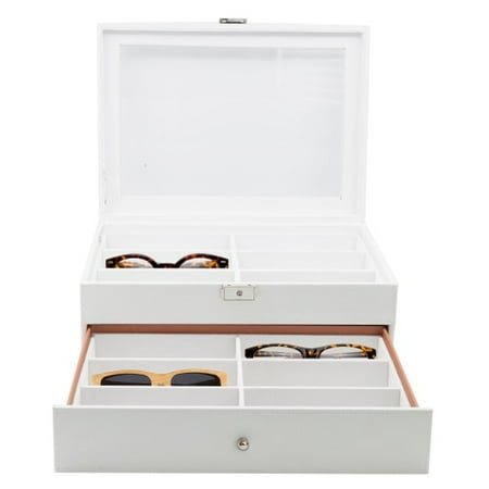 12 Piece White Eyeglass Display Case for Oversized Sunglasses & Glasses Watch Organizer Collector Box