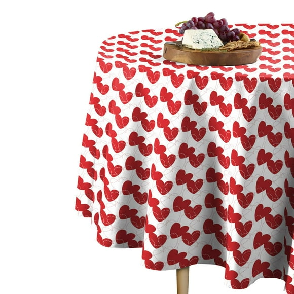 Fabric Textile Products Round Tablecloth, 100% Milliken Polyester, Machine Washable, 90" Round, Bunches of Hearts Red