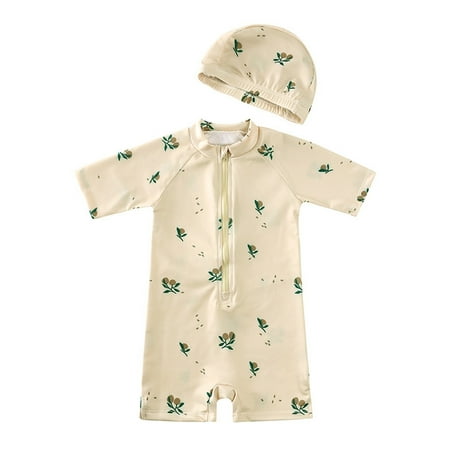 eczipvz Rash Guard For Baby Boys Girls Toddler Bathing Suit Rash Guard Infant One Piece Swimwear Sunsuits with hat(Beige 12-18 Months)