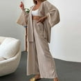 thumbnail image 2 of Mrat Loungewear Sweatsuit Women's Cotton Linen Suit Set Long Sleeve Button Shirt Blouse and Pants Outfits with Pocket S-4 Beige M, 2 of 9