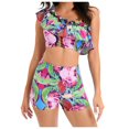 thumbnail image 1 of Womens Two Piece Swimsuits Ruffle One Shoulder Bathing Suit Floral Print Swimwear with Boyshorts, 1 of 6