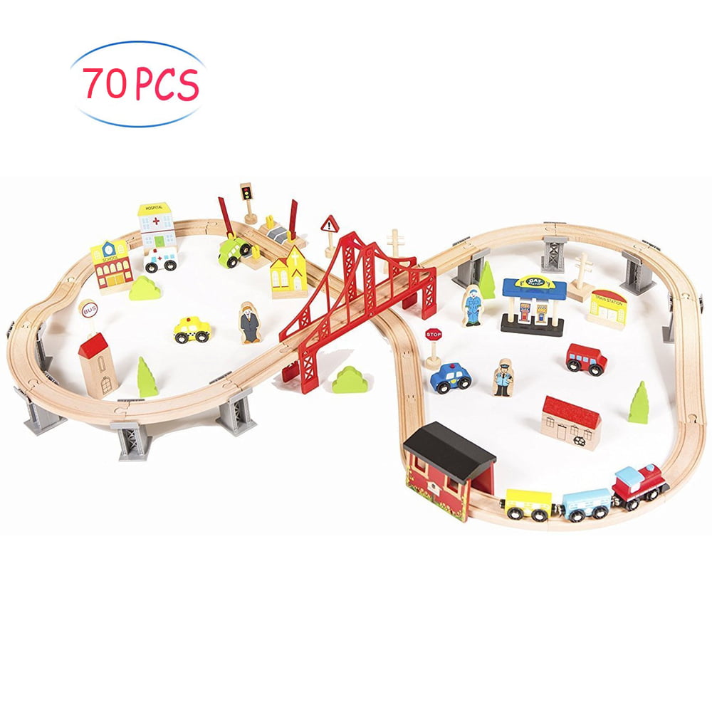 Wooden Train Set, 70pcs Educational Toy Train Sets with Tracks, People,  Scenery, Car, Etc, Christmas Train Set for Kids Room, Kindergarten, Toy  Trains 