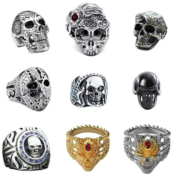 GKNET 20pcs Alloy Ring Gothic Punk Skull Rings Men Party Delicate Jewelry Size 6-14