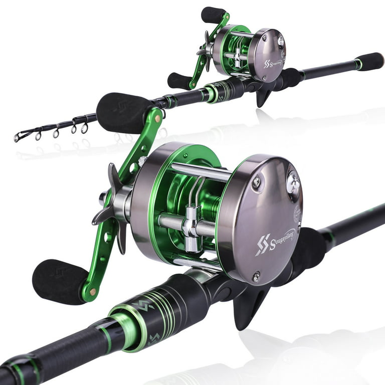 Sougayilang Round Rod and Baitcast Reel Fishing Combo 1.8M/6FT Casting  Telescopic Pole Conventional Reel Set