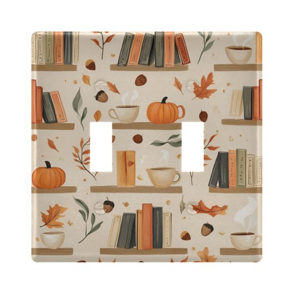 Yayeee Toggle Light Switch Wall Plate 2-Gang 4.56"x4.48" Decorative Outlet Cover, Fall Book Shelf