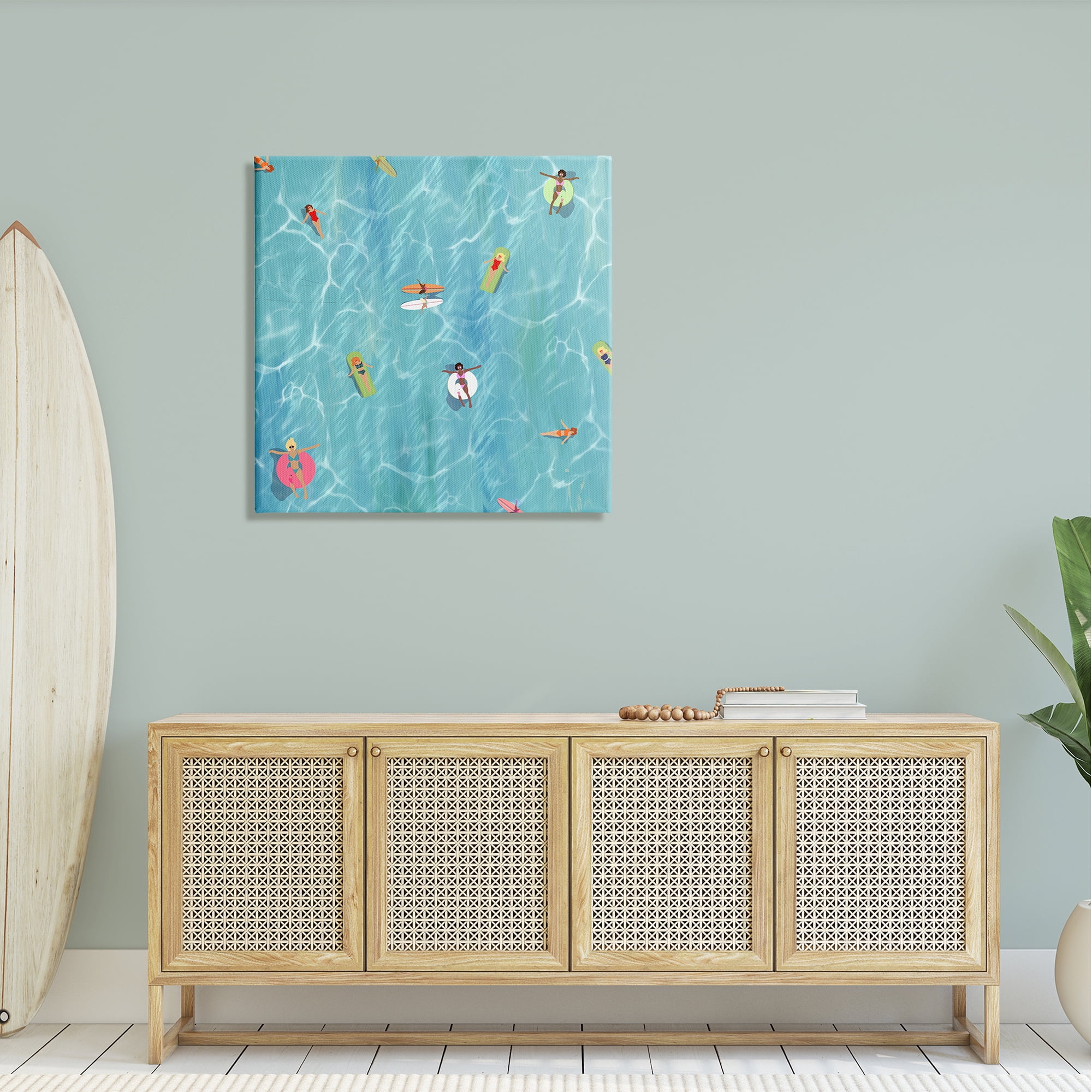 Stupell Aerial Summer View People Swimming Landscape Painting Gallery Wrapped Canvas Print Wall Art