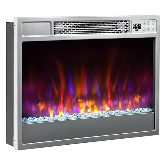 Electric Fireplace Inserts 23-inch Wide, 1500W Recessed Fireplace Insert w/ Control, 6 Flame Colors, 5 Brightness, 8H Timer, Overheat Protection, Infrared Heater for Indoor (Silver)