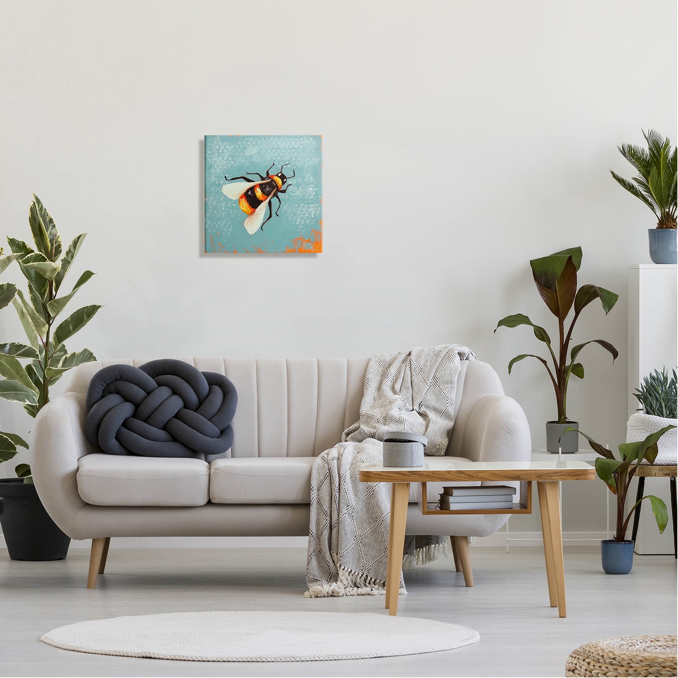 Stupell Industries Bumble Bee Blue Hive Pattern Painting Gallery Wrapped Canvas Print Wall Art, Design by Lucia Stewart