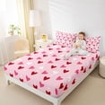 thumbnail image 4 of Homewish Cartoon Loves Pattern Twin Sheet Sets,Happy Valentine Twin Fitted Sheet,Pink Red Flat Sheet For Girls Teens,Luxury Bedroom Decor,3pcs, 4 of 7