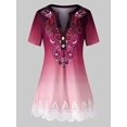thumbnail image 1 of Tamaño más Ombre Paisley Imprimir Guipure de encaje de manga corta T Rosegal Camisetas tallas grandes, 1 of 5