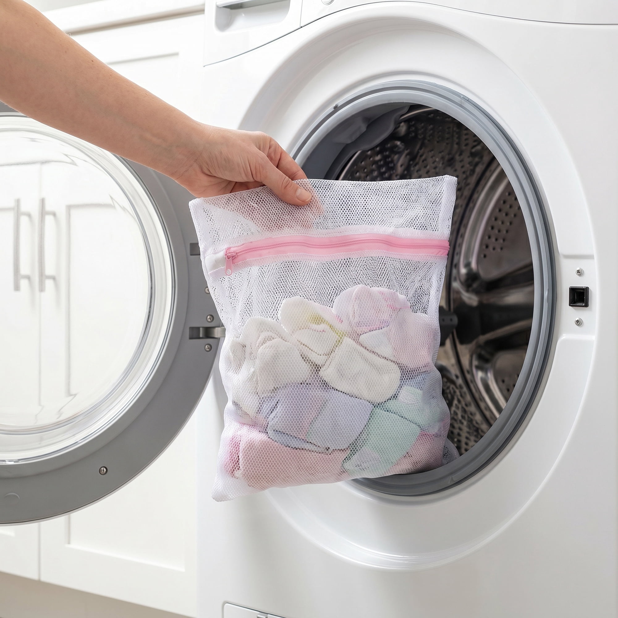Unique Bargains 3Pcs Durable Mesh Zipper Closure Laundry Bag White 9.1" x 11.8"