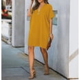 thumbnail image 2 of Chouyatou Women's Loose Fit V Neck Short Sleeve Tunic Solid Color Mini Shift Dress, 2 of 5