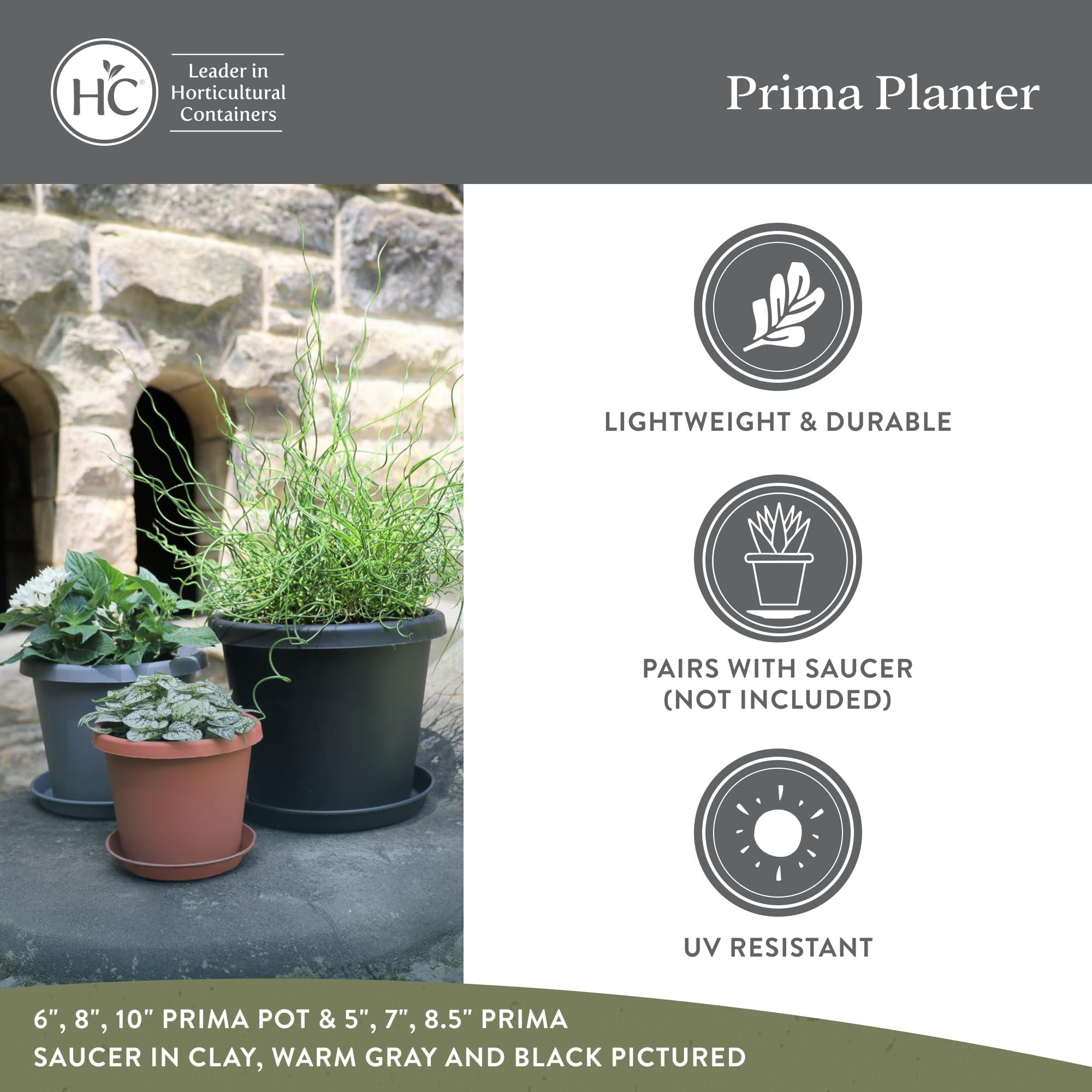 The HC Companies 6 Inch Round Prima Planter - Small Plastic Plant Pot with Rolled Rim for Indoor Outdoor Plants Flowers Herbs, Sandstone Pack of 4