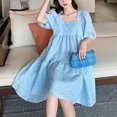 thumbnail image 3 of Women Retro Dresses Square Neck Puff Short Sleeve Mid-Length A Line Mini Dress, 3 of 6