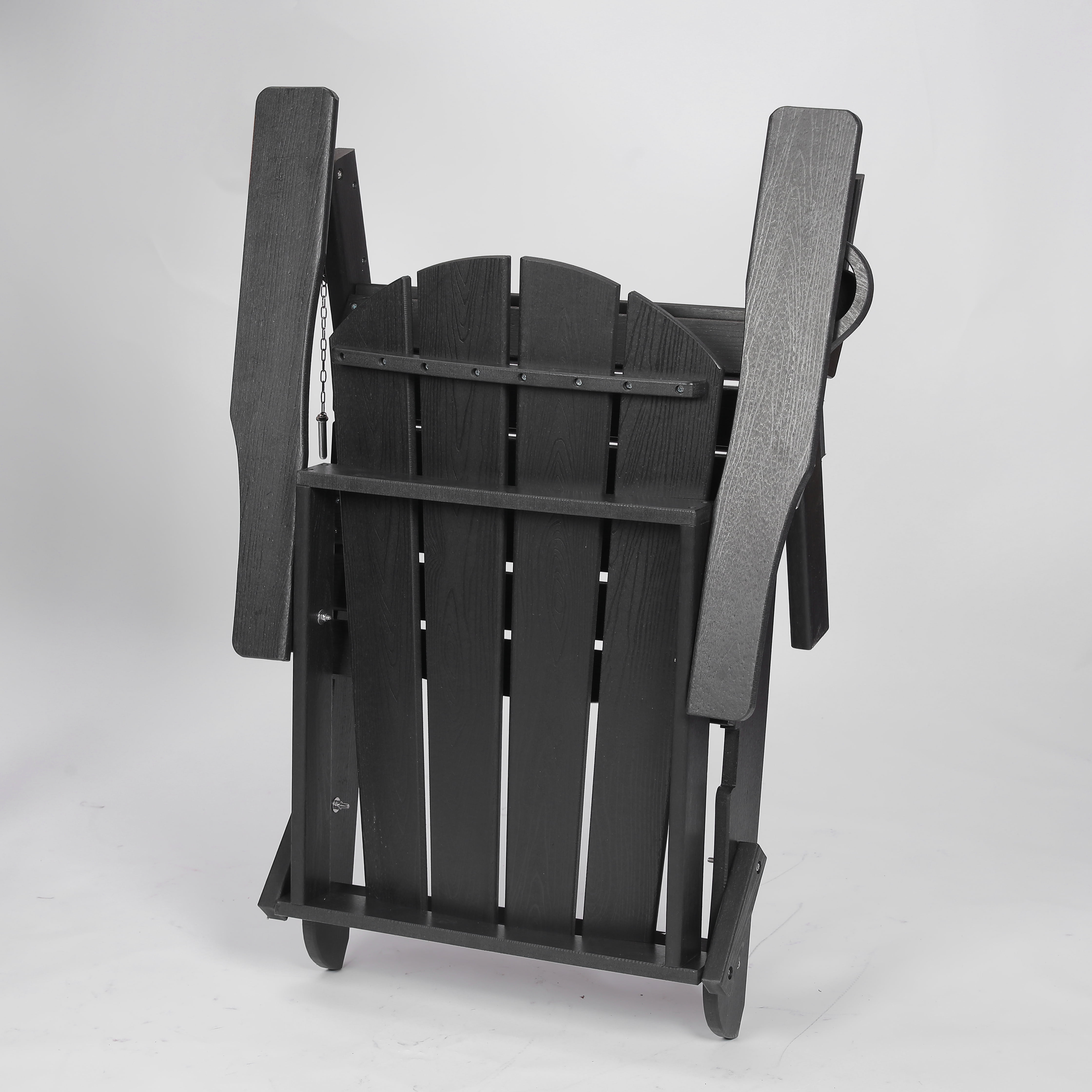 FFZ Hdpe Folding Adirondack Chair With Dual Cup Holder Composite Wood Texture Black