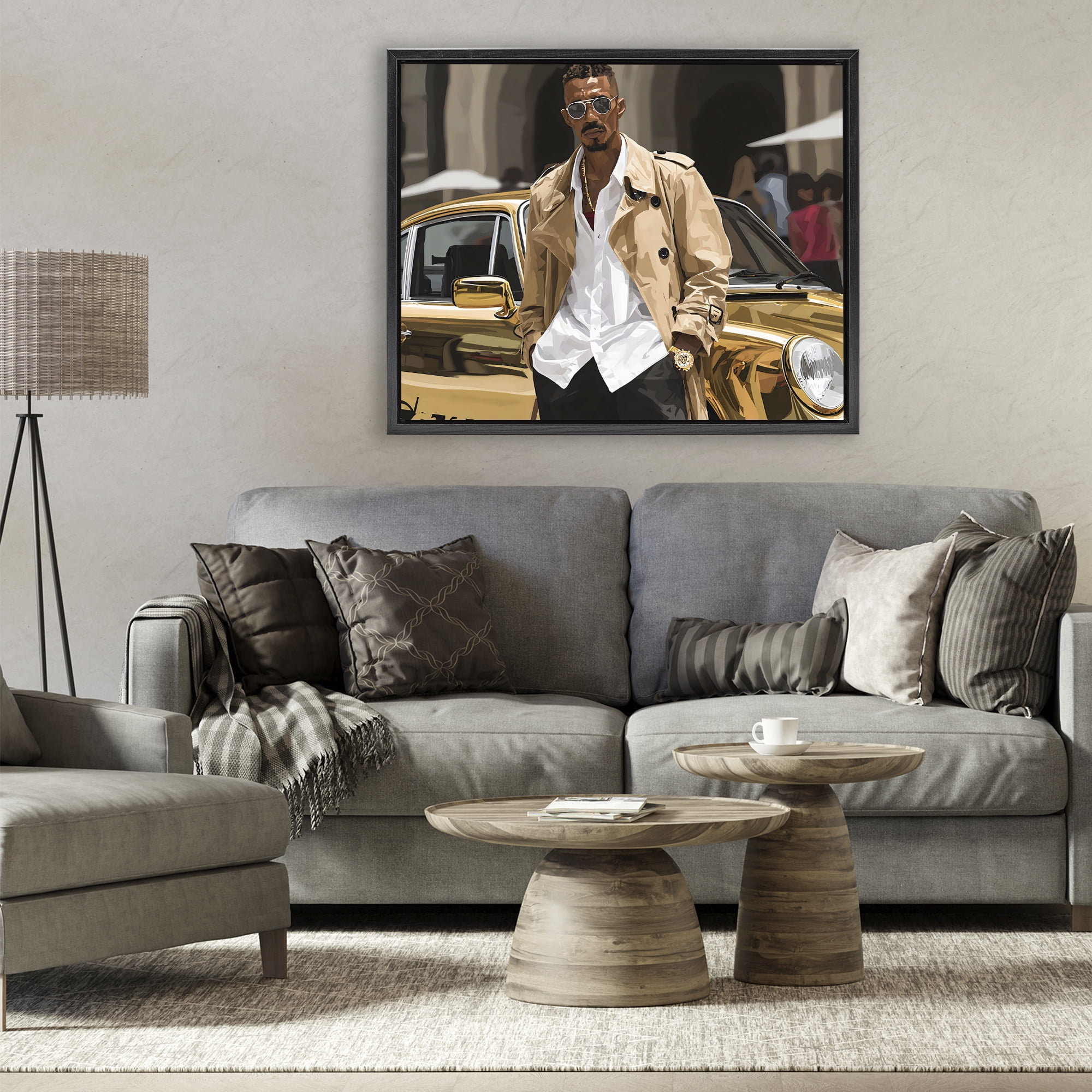 Stupell Industries Classy Gilded Sportscar & Driver Black Framed Floater Canvas Wall Art, design by Franklyn Gregory
