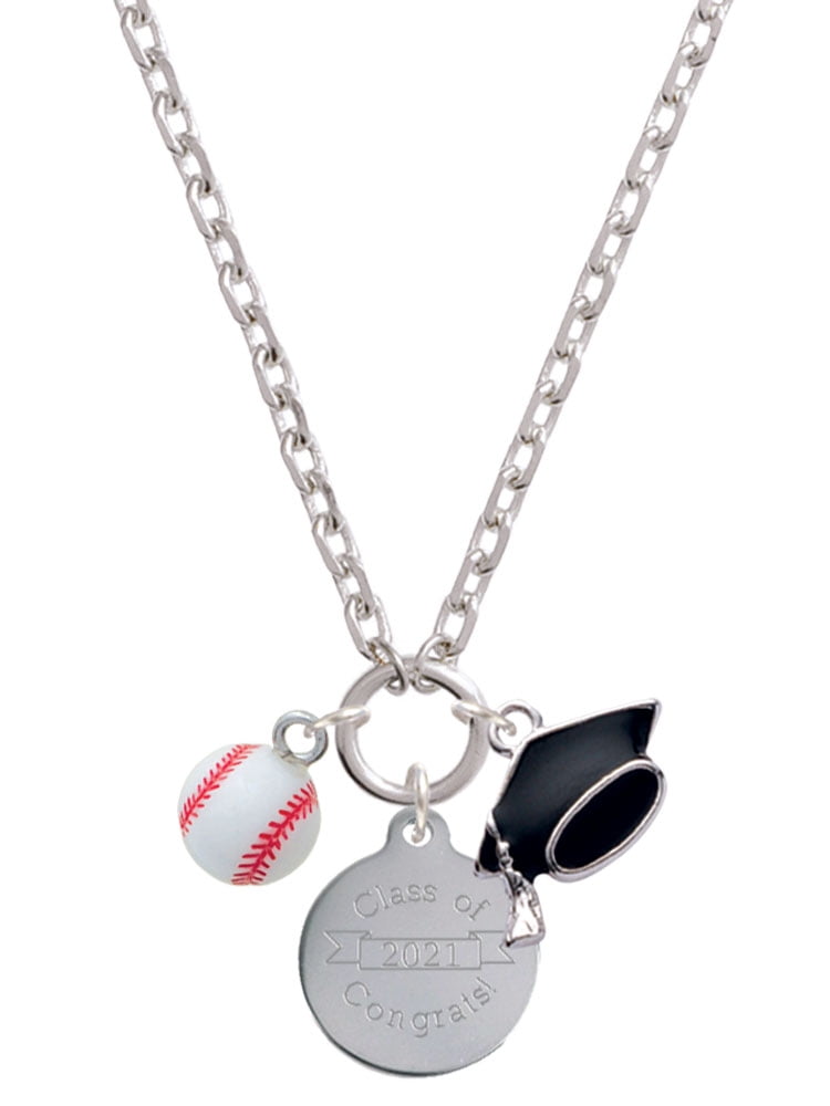 Crystal Stone Paved I Love Baseball Necklace in Silvertone ~ Gift Idea! 