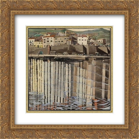 Charles Rennie Mackintosh 2x Matted 20x20 Gold Ornate Framed Art Print 'La Rue du Soleil, Port Vendres '