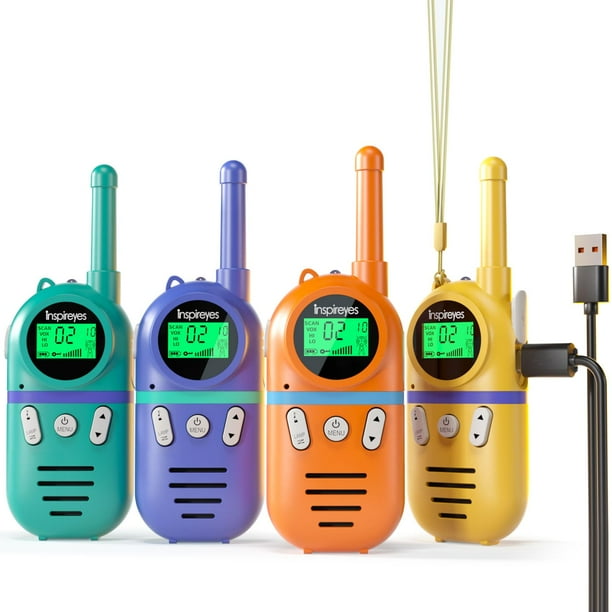 Walkie Talkies Inspireyes recargables, 48 horas, 3 km de alcance, paquete de 4