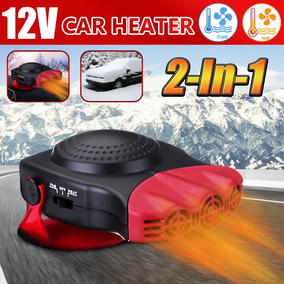 Black Red 12V 2in1 150W Car Auto Heater Hot Cool Fan Window Demister Defroster 