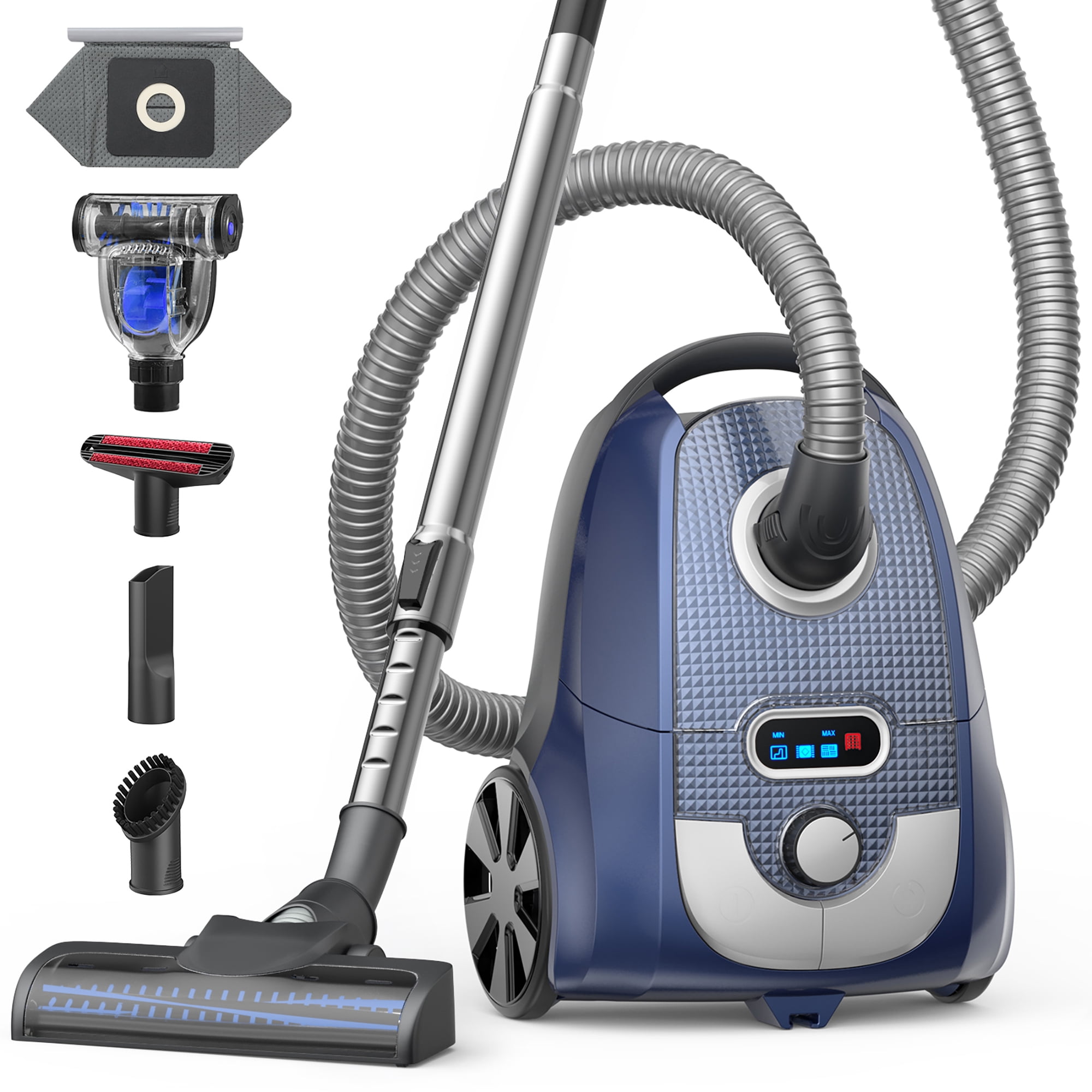 Vacuum Cleaner, TaoTronics Bagged Canister Vacuum Cleaner, 3.5L, H13 HEPA Filter, 5 Cleaning Tools, Pet-Friendly Vacuum Cleaner for Carpets, Hardwood Floors, Stairs, Pet Hair, Household, Blue