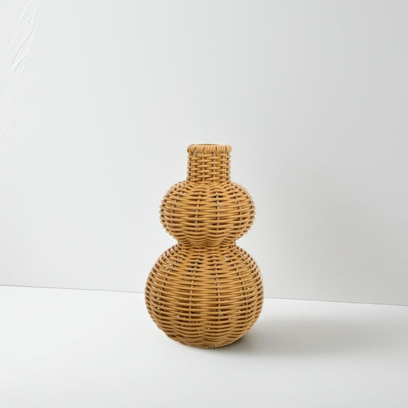 WHAMVOX Rustic Bottle Vase Vintage Guard Shaped Flower Vase Artificial Rattan Woven Flower Basket Farmhouse Vase Imitation Wicker Table Vase