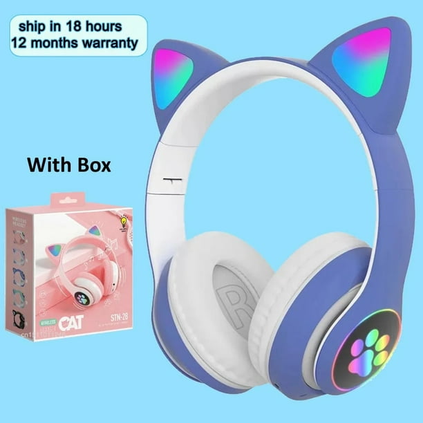 Cat Ears Headphones Flash Light Wireless With MIC Control LED Kid Girl Stereo Cute Music Helmet Bluetooth Phone Headset Earphone
