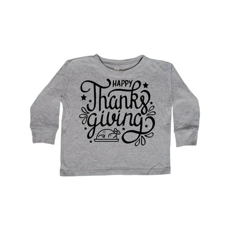 

Inktastic Happy Thanksgiving Hand Lettering with Turkey and Stars Gift Toddler Boy or Toddler Girl Long Sleeve T-Shirt