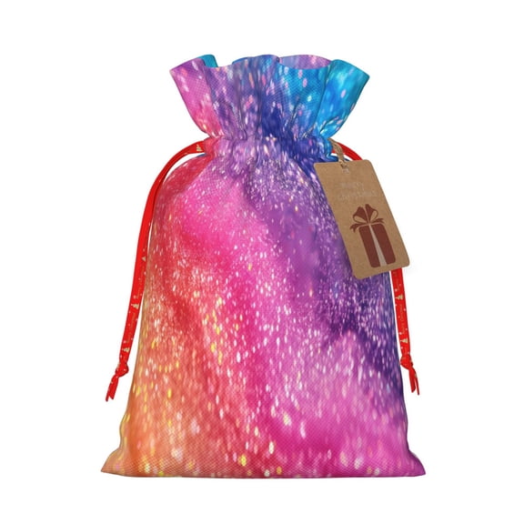 Xecao Rainbow Glitter Cute Print Burlap Gift Bags with Drawstring and Gift Tags, Gift Bags, Burlap Bags, Jute Bags for Party, Christmas, DIY Craft Bags-Small
