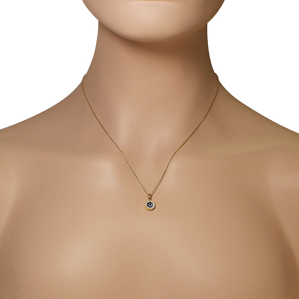 10k Solid Gold Round Evil Eye CZ Pendant Necklace 18 INCH 1mm Width (T –  Fran & Co. Jewelry Inc.