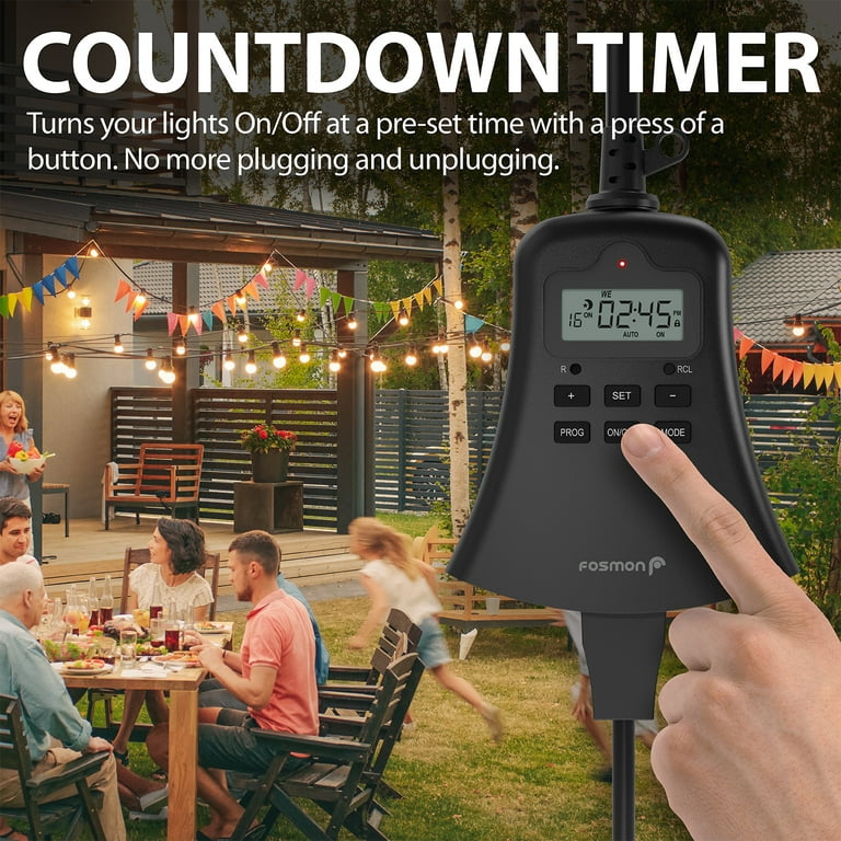 DEWENWILS Outdoor Digital Timer, 7-Day Programmable Plug in Timer with 3 Grounded Outlets for Landscape String Light