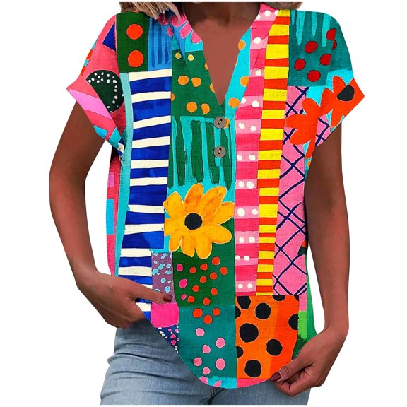 Cilsoka Plus Size Shirts for Women Womens Summer Tank Tops Trendy Womens Graphic Tees V Neck Blouses for Women Casual 3/4 Sleeve
